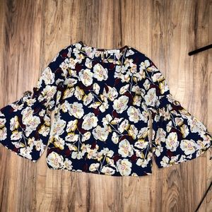 Rose + Olive floral bell sleeve top navy multi